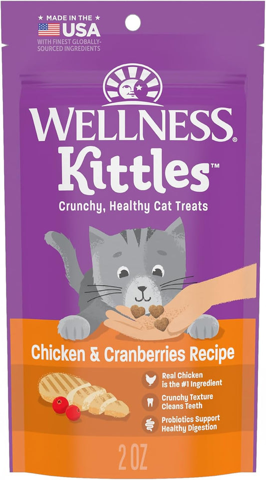 Kittles Crunchy Cat Treats, All Lifestages, Kitten to Senior, Natural, Grain Free, Chicken and Cranberry Flavor, 2 Oz Bag