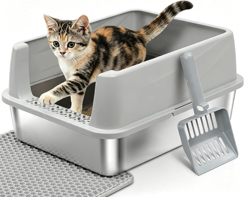 Stainless Steel Litter Box with Lid,Kitten Litter Box for Small Cats