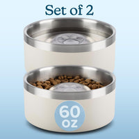 Slow Feeder Dog Bowls, Cream, Set of 2, 60Oz/7.5 Cups