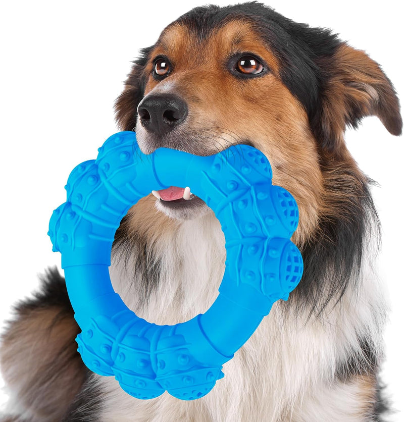 Indestructible Dog Chew Ring Toys for Aggressive Chewers (blue)