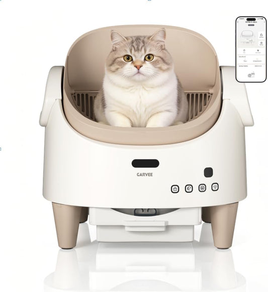 Self Cleaning Cat Litter Box, Open-Top Automatic Cat Litter Box with APP Control Upgraded Safety Protection, 360° Safety Sensors, Advanced Odor Leak Control, Includes 1 Roll Waste Bag