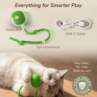 Interactive Cat Toy Automatic Moving Ball, Indoor Cats, Rechargeable, Green