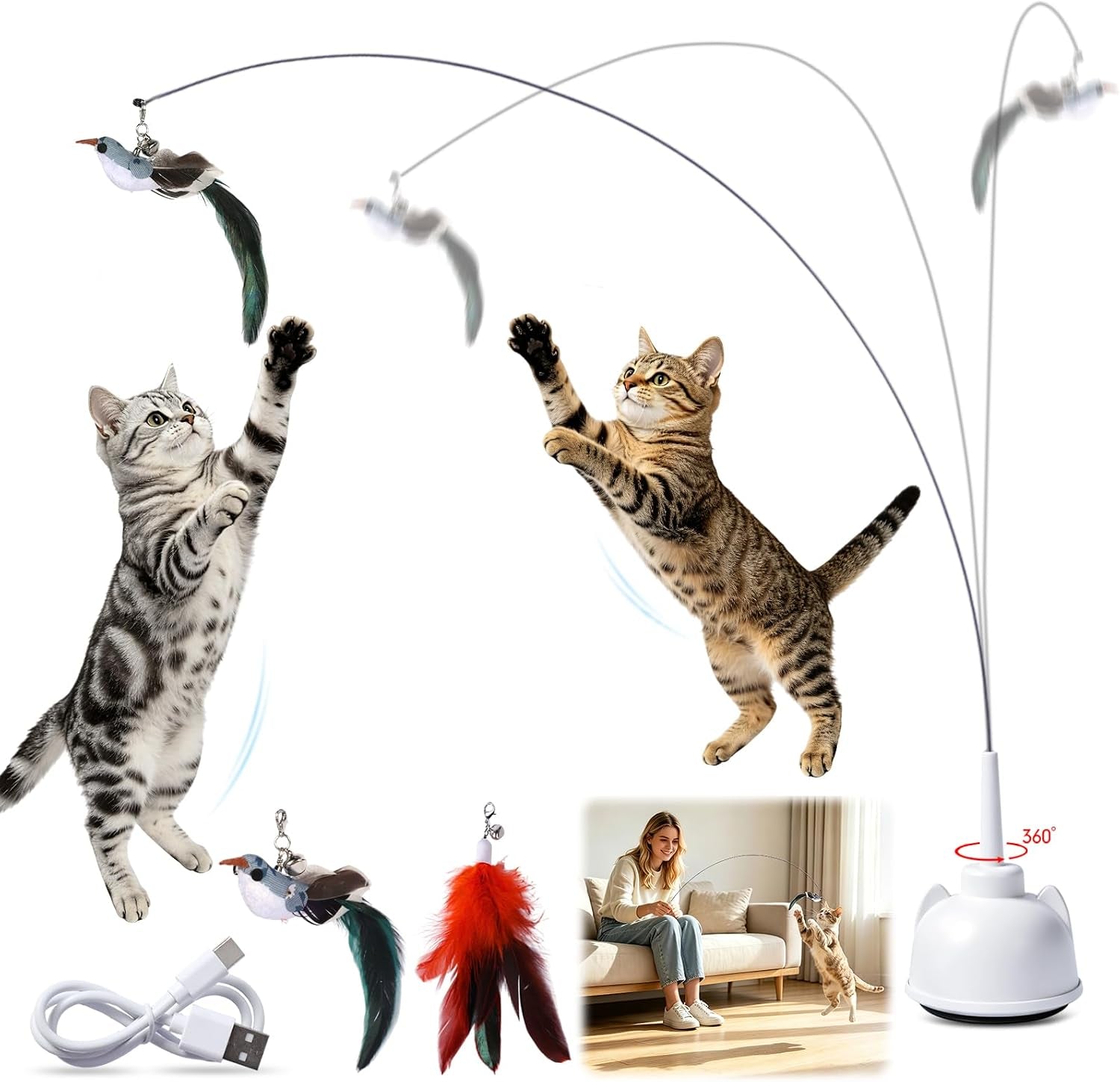 Interactive Cat Toys for Indoor Cats Toy Wand 360°Automatic Moving Cat Toys