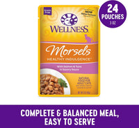 Healthy Indulgence Morsels Adult Wet Cat Food, Natural, Protein Rich, Grain Free, Salmon and Tuna Recipe, 3 Oz, Pack of 24 Pouches