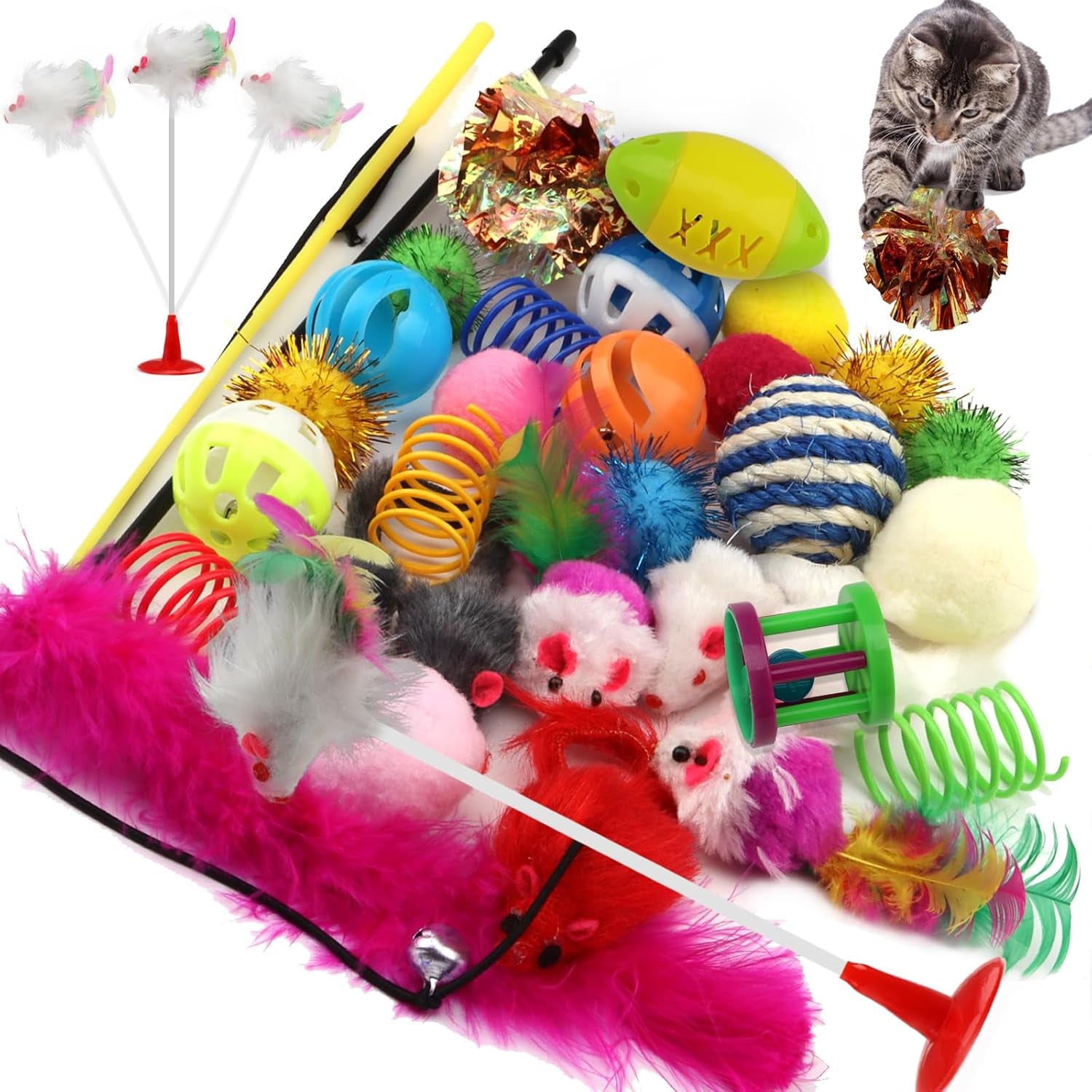 32 Packs Cat Toys Variety Pack for Cat, Cat Balls with Bells
