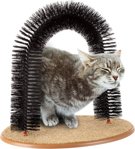 Cat Self-Groomer - Bristle Ring Brush Cat Arch with Carpeted Base, Back Scratcher and Massager for Controlling Shedding and Claws by  (Black)