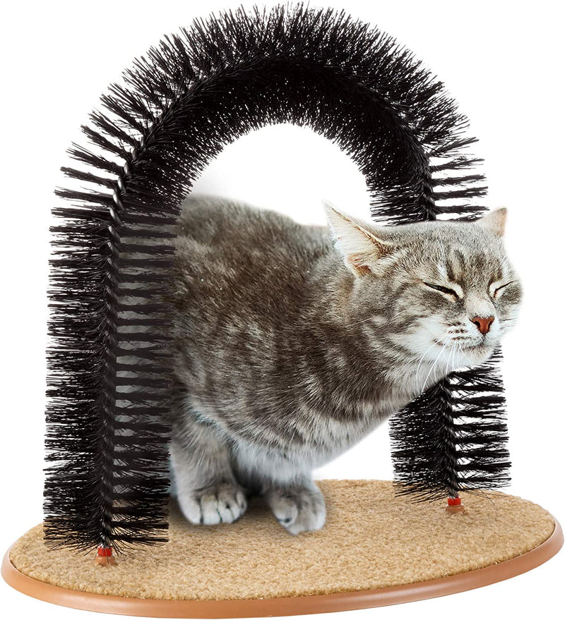 Cat Self-Groomer - Bristle Ring Brush Cat Arch with Carpeted Base, Back Scratcher and Massager for Controlling Shedding and Claws by  (Black)