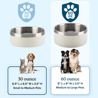 Slow Feeder Dog Bowls, Cream, Set of 2, 60Oz/7.5 Cups
