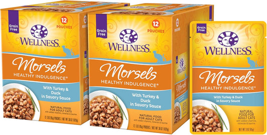 Healthy Indulgence Morsels Adult Wet Cat Food, Natural, Protein Rich, Grain Free, Turkey and Duck Recipe, 3 Oz, Pack of 24 Pouches