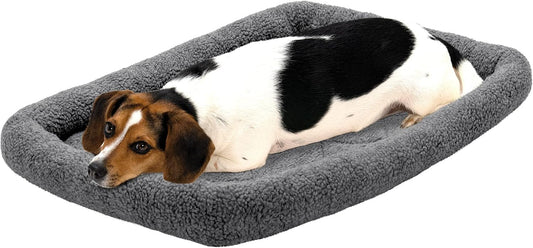 Dog Bed for Medium/Small Dogs & Indoor Cats, 100% Washable, Sized to Fit Crates - Sherpa Fleece Bolster Crate Pad - Gray, Medium