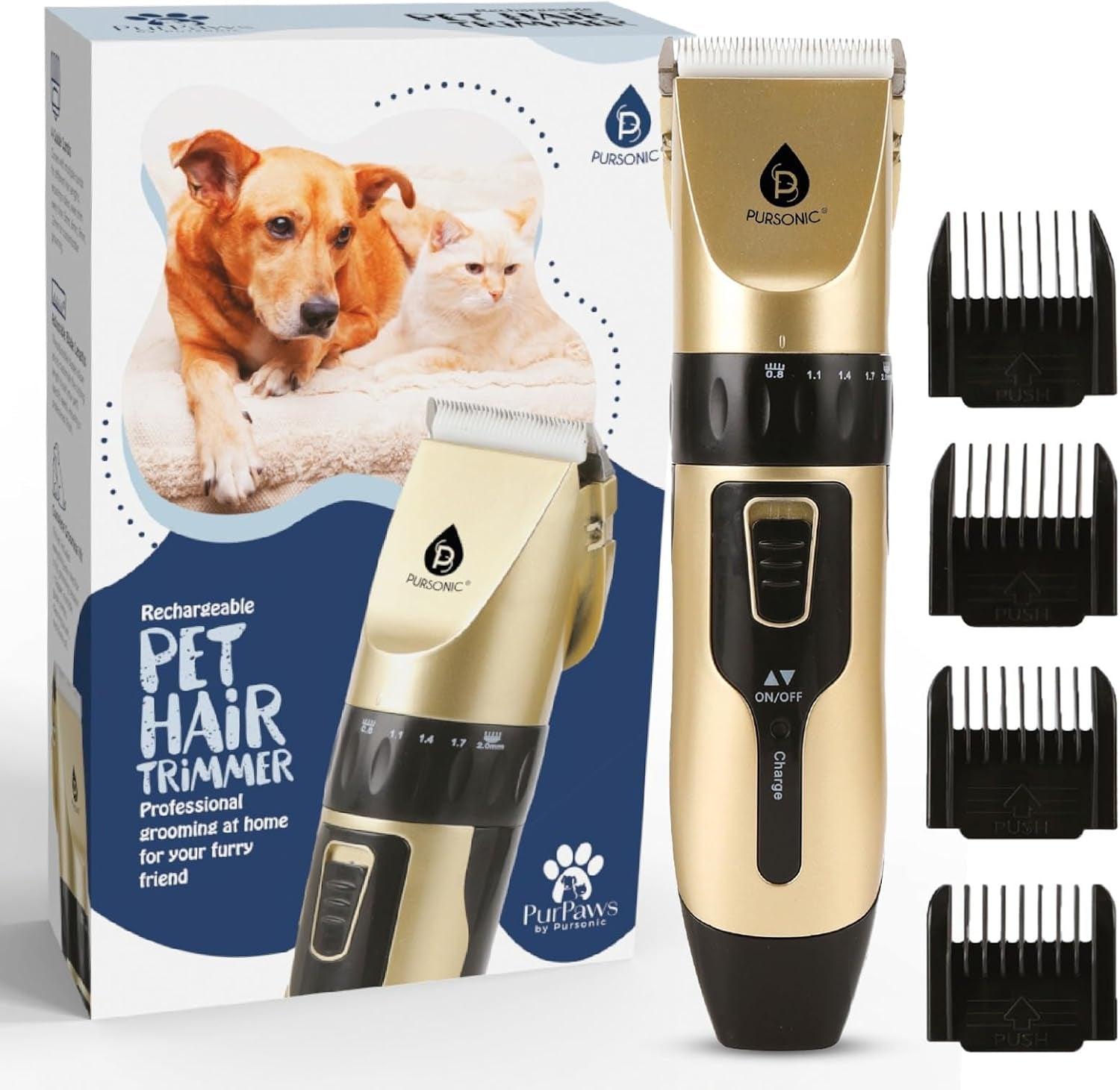 Rechargeable Dog Clippers for Grooming – Professional Pet Clippers for Dogs & Cats, Adjustable Blades