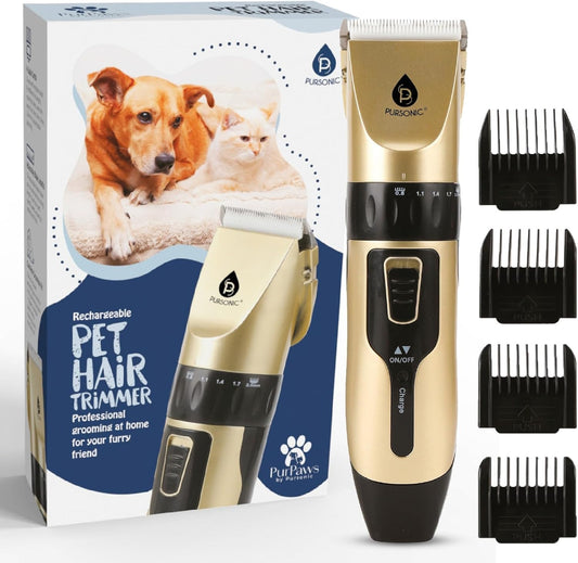 Rechargeable Dog Clippers for Grooming – Professional Pet Clippers for Dogs & Cats, Quiet Pet Hair Trimmer with Adjustable Blades and Guide Combs