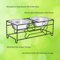 Set of 2 Stainless Steel Dog Bowls - 40Oz Pet Bowls