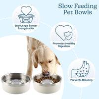 Slow Feeder Dog Bowls, Cream, Set of 2, 60Oz/7.5 Cups