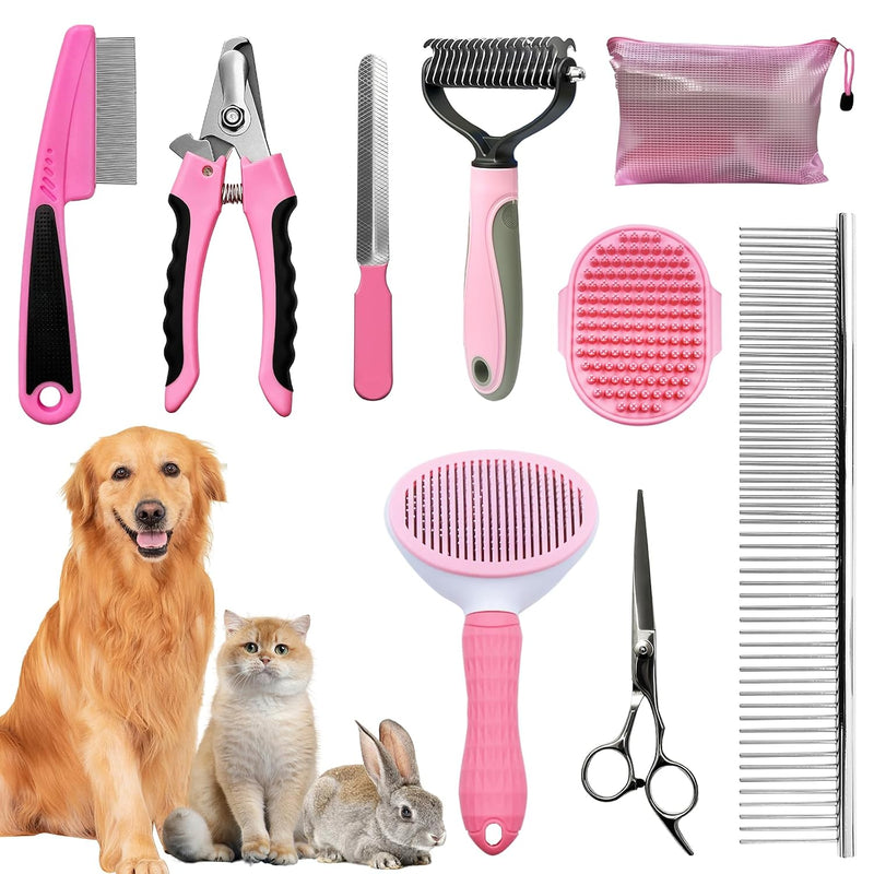 Dog Brush & Grooming Kit – 9-Piece Pet Brush & Deshedding Set for Pets