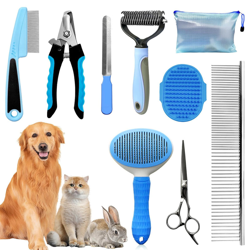 Dog Brush & Grooming Kit – 9-Piece Pet Brush & Deshedding Set for Pets