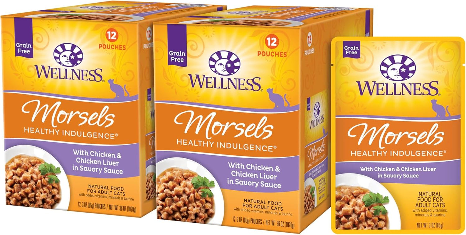 Healthy Indulgence Morsels Adult Wet Cat Food, Natural, Protein Rich, Grain Free, Chicken Recipe, 3 Oz, Pack of 24 Pouches