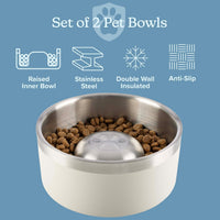 Slow Feeder Dog Bowls, Cream, Set of 2, 60Oz/7.5 Cups
