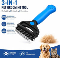 Deshedding Dog Brush，3-In-1 Undercoat Rake for Dogs (Blue)