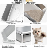 Stainless Steel Litter Box with Lid,Kitten Litter Box for Small Cats