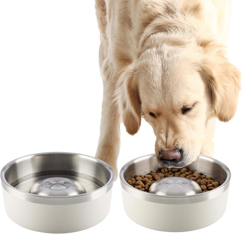 Slow Feeder Dog Bowls, Cream, Set of 2, 60Oz/7.5 Cups