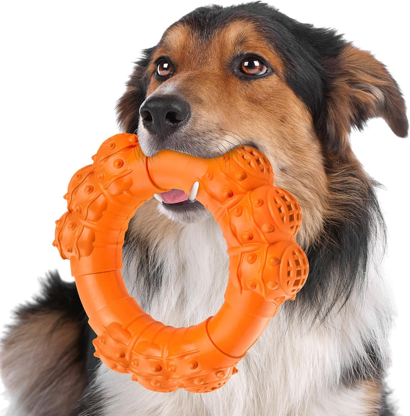 Indestructible Dog Chew Ring Toys for Aggressive Chewers (orange)